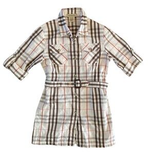 Burberry Short Sleeve Button Front Shirt Dress Girls Cotton with Belt